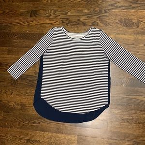 Loft Long Sleeve Sheer-Back Striped Tshirt in Navy Blue - Size: XS
